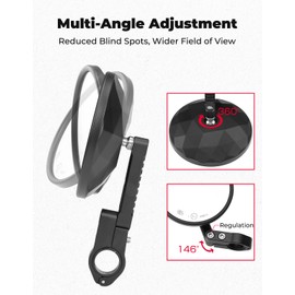 KEMIMOTO Motorcycle Bar End Side Mirrors, Billet Aluminum Rear View Mirrors Fits 22mm or 25.4mm Handlebars Compatible for Motorcycles, E-Bikes, Scooters, ATVs, UTVs