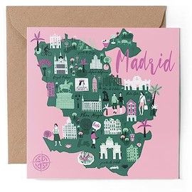 1 x Greeting Card - Madrid Spain Compass Map - Blank Birthday Celebration Anniversary #60413