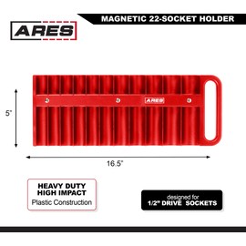 ARES 60156-22-Piece 1/2-Inch Drive Red Magnetic Socket Holder - Securely Holds 11 Standard and 11 Deep Sockets in Place - Organize Sockets up to 1-3/16-Inch or 30mm - Organize Your Tool Box