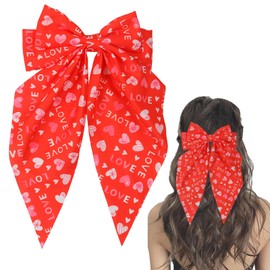WRBAJIS Valentines Hair Bows for Women Big Bows Hair Clips Red Heart Hair Barrettes Hair Ribbon Satin Hair Accessories for Girls Valentines Day Party Supplies