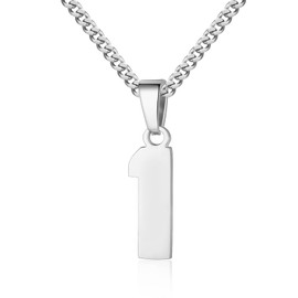 Number Pendant Necklace for Men Women, Stainless Steel Lucky Jersey Sports Chain, No Tarnish, Nickle-free Lead-free, Jewelry for Gift (1, Silver)