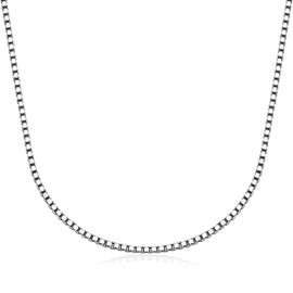 925 Sterling Silver Box Chain 0.8MM 1MM 1.5MM 2MM 3MM Italian Box Chain Necklace for Women Men 18, 20, 22, 24, 26 Inches Necklace (65, 1mm)