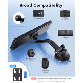 iGoevo Suction Cup CarPlay Screen Mount – Strong Hold Dashboard Mount That Won’t Fall, Low Profile Design That Doesn’t Block View, Suction Mount for 7"–10.26" CarPlay Screens