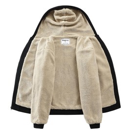 Fozexi Men's Sherpa-Lined Full-Zip Hooded Fleece Sweatshirt Black X-Large