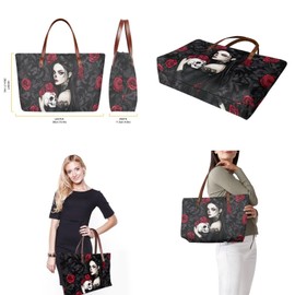 GIFTPUZZ Women and Skull Women's 3-Piece Handbag Set - Stylish Shoulder Bag, Tote Purse, and Makeup Bag for Work, Travel, and Beach - Versatile & Portable
