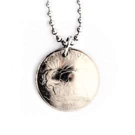 North Dakota Necklace Domed Coin U.S State Commemorative Quarter Buffalo Bison Animal Pendant 2006