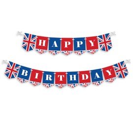 Big Dot of Happiness Cheerio, London - British UK Birthday Party Bunting Banner - Birthday Party Decorations - Happy Birthday