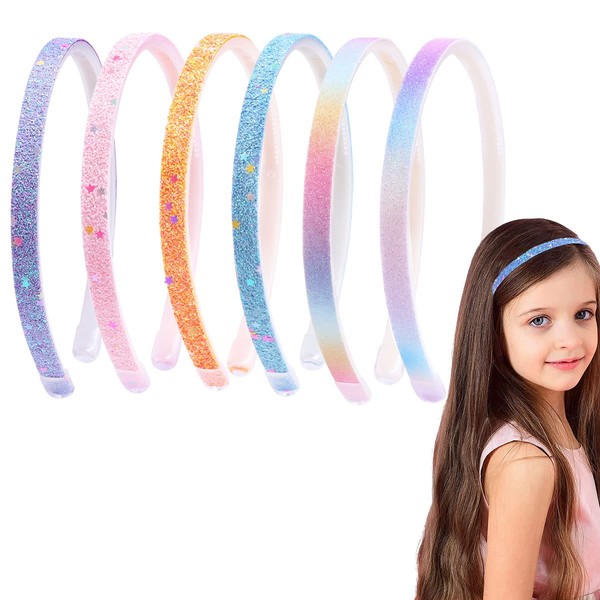 Kukiwhy 6 PCS Glitter Headband for Girls,Hair Accessories Sparkly Glitter Hairbands for Girls Women