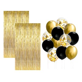 Toy JOJO FLY New Years Eve Party Decorations, Gold Foil Fringe Curtains Backdrop, Black and Gold Balloons, New Years Decorations 2025, Black and Gold Birthday Decorations, Graduation Party Supplies