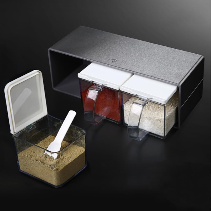 Salt Container With Lid And Spoon, Clear Seasoning Rack Spice