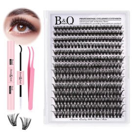 DIY Lash Extension Kit 280pcs Individual Lashes Cluster B&Q D Curl Eyelash Extension Kit Lash Clusters with Lash Bond and Seal and Lash Applicator Tool for Self Application (KIT,40D-D-9-16MIX)