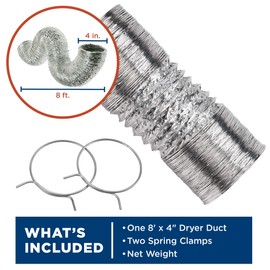 GE Flexible 4-Ply Aluminum Clothes Dryer Vent Duct 4 inch 8 feet with Clamps, UL Approved, OEM, PM8X73