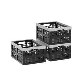 Gainhope 3-Pack 15 L Plastic Collapsible Storage Crate, Foldable Stackable Crates