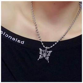 Allereya Hollow Butterfly Pendant Necklace Silver Satellite chain necklace Open Butterfly Necklace Punk Necklace Jewelry Gift for Women and Girls