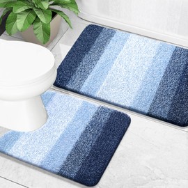 OLANLY Bathroom Rug Set 2 Piece, Soft Absorbent Microfiber Bath Mats and U-Shaped Contour Toilet Rug, Non-Slip, Machine Wash Dry, Plush Shaggy Bath Mats for Bathroom (30"x20"+24"x20", Navy)
