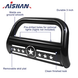 AISHAN Bull Bar 3" Front Grille Brush Push Bumper Guard with Removable Skid Plate Compatible with 1999-2006 Chevy Silverado 1500/ GMC Sierra 1500,Tahoe/Suburban/Yukon/Yukon XL1500, Black