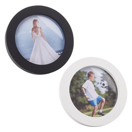 FINGERINSPIRE 2 Round Wooden Picture Frames Round Photo Frame Wall Hanging Picture Frames for Home Office Wall Decor Diameter 5 inch Black and White