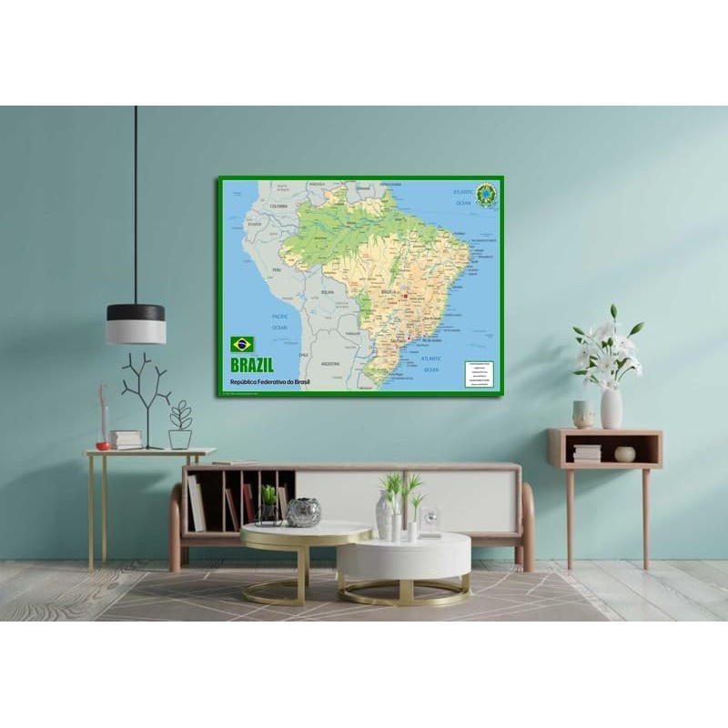 Brazil Physical Map - 23.3 x 16.5 Inches - Paper