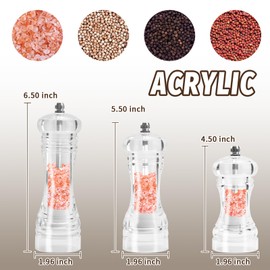 Acrylic Pepper Pepper Mill,Adjustable Coarseness Manual Pepper Mill and Salt Shaker,Clear Acrylic Salt and Pepper Grinder for Pepper, Cumin, Sea Salt,Dry pepper and more-6.5 Inch