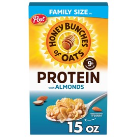 Honey Bunches of Oats Honey & Almond Protein Cereal, Breakfast or Snack, Family Size, 15 oz (Pack of 1)