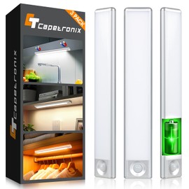 CT CAPETRONIX Under Cabinet Lights, Under Counter Light for Kitchen with 3 Color Temperatures 3 Modes Dimmable, Rechargeable Motion Sensor Closet Lights Indoor, Battery Operated Light, 9.8inch 3Pack