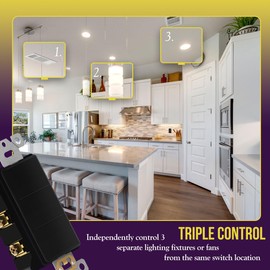 ENERLITES Triple Paddle Rocker Combination Decorator Switch, Gloss Finish, Ground Terminal, Side Wiring, Copper Only, Single Pole, Residential/Commercial Grade, 15A 120V-277V, 62755-BK, Black