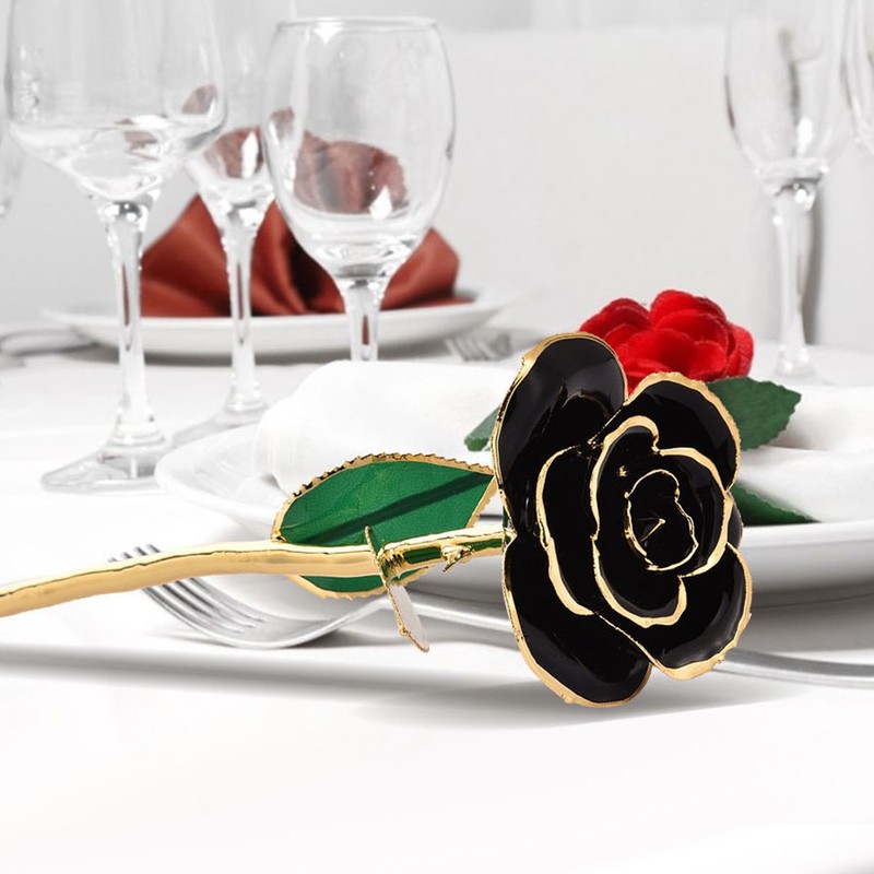 Long Stem Dipped 24k Gold Trim Red Rose In Gold