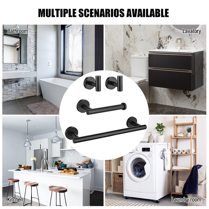 4 Pieces Bathroom Hardware Accessories Set Towel Bar Robe Hooks
