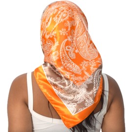 VJHX Paisley Satin Head Scarf for Women Versatile Silk-Like Hair Scarf Vintage Bandana Large Square Scarves 35 Inches (037 orange)