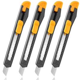 4 Pack Box Cutter Retractable, Utility Knife 9MM Wide Snap-Off Blades, Exacto Knife for Cutting Box, Wrapping, Cardboard, Extended Razor Knife, Box Opener Perfect for Office, Home, School