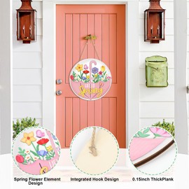 Spring Decoration Wood Door Wall Signs, Wooden Wreaths Front Door Welcome Sign Umbrella Flower Sign Ornaments Door Hanger Crafts for Spring Home Farmhouse Party Porch Wall Decor