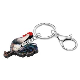 WEVENI Statement Acrylic Floral Chicken Rooster Key Chains Rings Farm Jewelry For Women Girls Bag Charms Gifts (Chicken H)