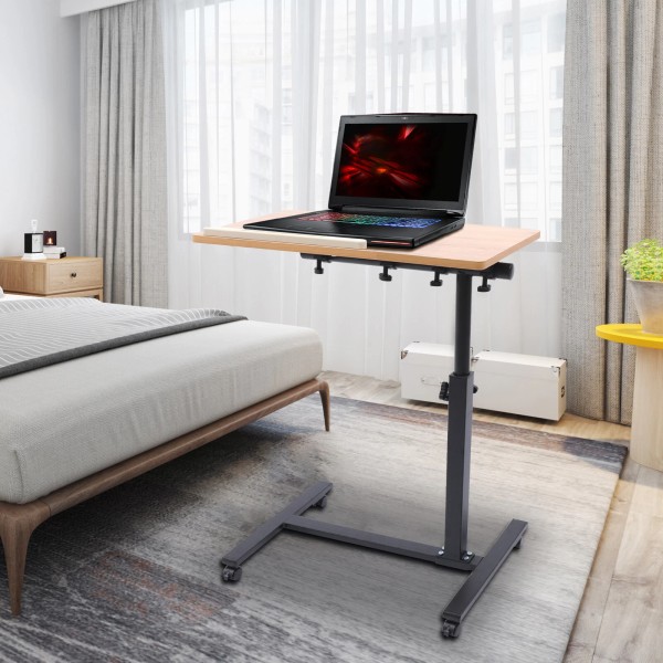 Rolling Laptop Desk Adjustable Mobile Computer Stand Bed Side Table
