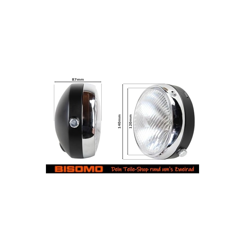 BISOMO Headlight Round 6-12 V Outer Diameter 140 mm, Headlight