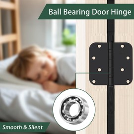 SORGMACH 304 Stainless Steel 4 Inch Matte Black Door Hinges 5/8" Radius Corners Interior Hinges 4'' Ball Bearing Door Hinges- 3 Pack