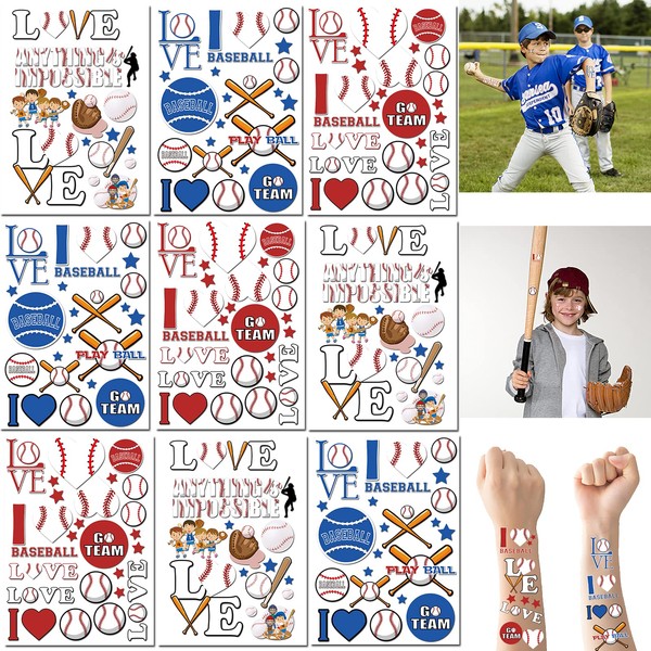 360 Baseball Temporary Tattoos for Kids - Sports/Baseball Birthday Baby Shower Party Supplies Goodie Bag Stuffers Favors Prize Motivational Stickers(30 Sheets)