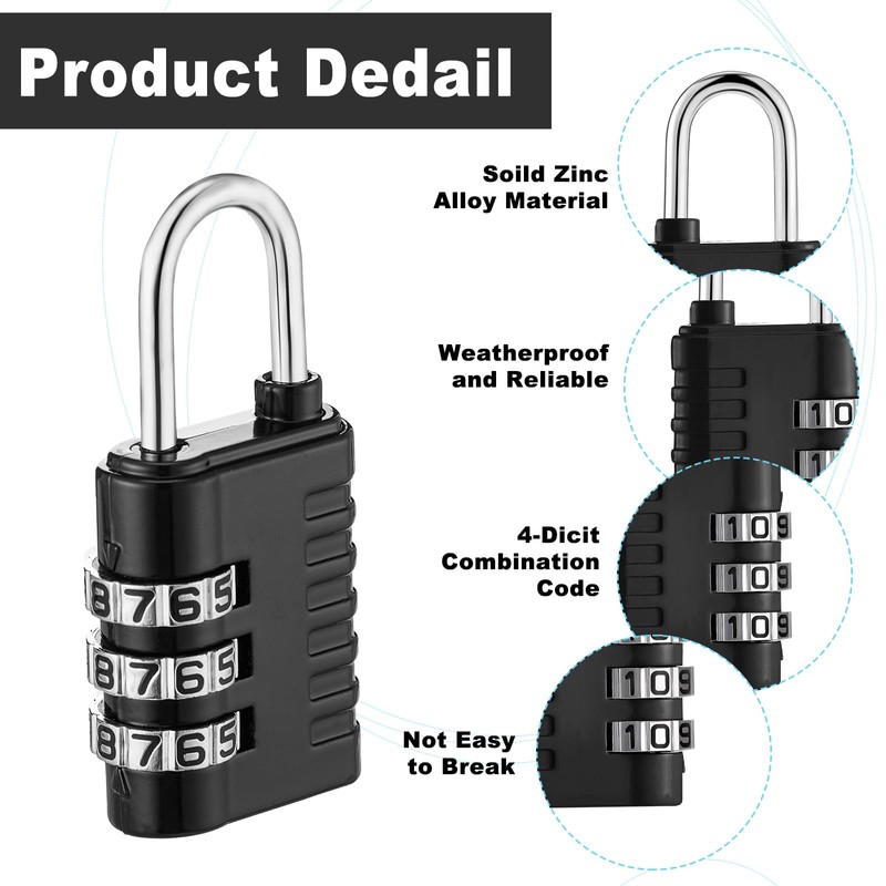 Kenning 30 Pcs 3 Digit Combination Padlocks Black Silver Gym