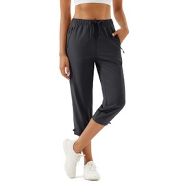 MAGCOMSEN Women Hiking Lightweight Capris Pants Water Resistant UPF 50+ Walk Summer Casual Pants Elastic Waist Gray XL