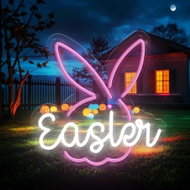 Easter Bunny Neon Sign Easter Decorations Indoor Easter Gifts for Adults Kids Women Men Girls Boys Toddlers Led Lights Led Sign Wall Lights Easter Yard Decorations Light Up Sign Easter Wall Decor