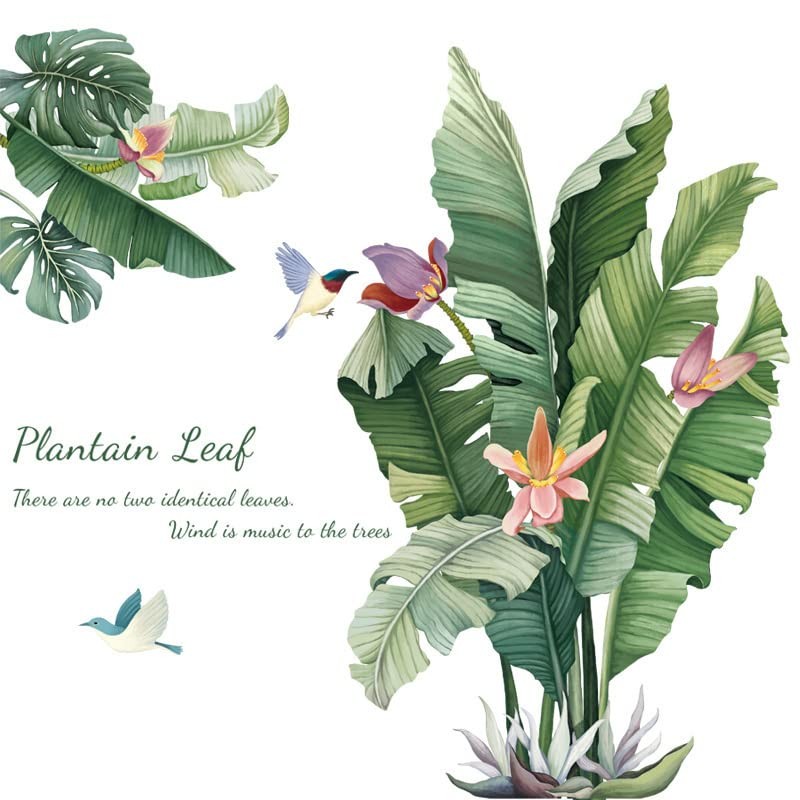 Fujitoya Flower Green Leaves Birds Plants Green Flower Wall Sticker