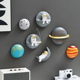 FJS Astronauts Wall Decor Set of 3, Modern Home Wall Sculptures Decoration, 3D Kid Room Wall Decor, Cute Space Theme Room Wall Decor, Outer Space Wall Decor for Boys Room Bedroom Playroom Decorations