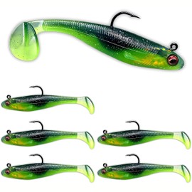 USA Bass Tackle Patriot Shad - Scent Infused Paddle Tail Swimbaits Pre Rigged Fishing Lures Premium Bait with Strong Owner Hook, Fishing Gear for Bass Freshwater Predator Fish - Chart Electric Blue