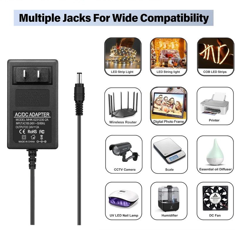 100V-240V to 24V 2A AC/DC Switching Power Supply Adapter with