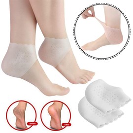 Gel Heel Protectors, Breathable Hole Design Heel Cups Sleeve Socks Silicone Heel Cushion, Great for Relieve Heel Pain, Heal Dry, Cracked Heel, Heel spur, Sore Heel, Plantar Fasciitis Treatment (white)