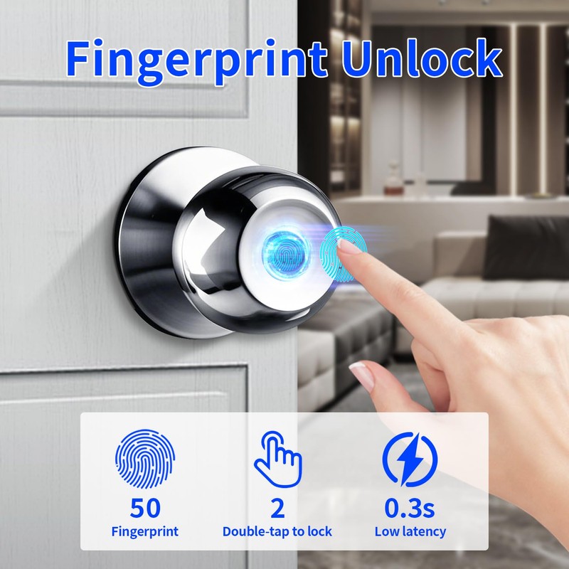 SISAV Smart Fingerprint Door Lock with App Control & Key,