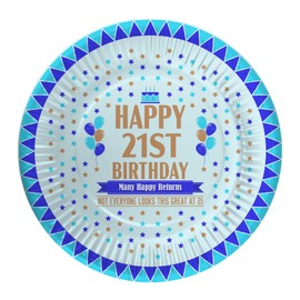 Bang Tidy Clothing 21st Birthday Paper Plates Pack of 12 - Disposable Large 23.7cm (9.3 Inches) Party Decorations Tableware - Looks Great - Blue