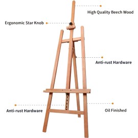 MEEDEN Large Basic Lyre Studio Easel, Solid Beech Wood Artist Easel for Painting, Adjustable Height and Working Angles, Hold Canvas up to 50 inche