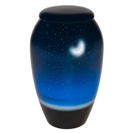 Evening Sky Cremation Urn for Ashes, Aluminum, Blue Urn, Adult Sized Cremation Urn, 10 Inches High