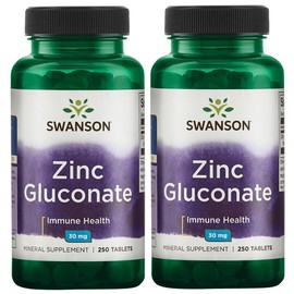 Swanson Zinc Gluconate - Mineral Supplement Promoting Prostate Health, Vision Health, & Immune Support -Gluconate Form for Optimal Absorption - (250 Tablets, 30mg Each) (2 Pack)