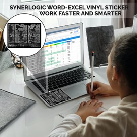 SYNERLOGIC Word/Excel (for Windows PC) Reference Guide Shortcuts Sticker, Laminated, No-Residue Vinyl (Black/Large)